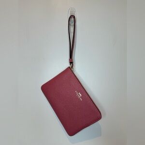 Coach Large Corner Zip Wristlet Red Pink NWT